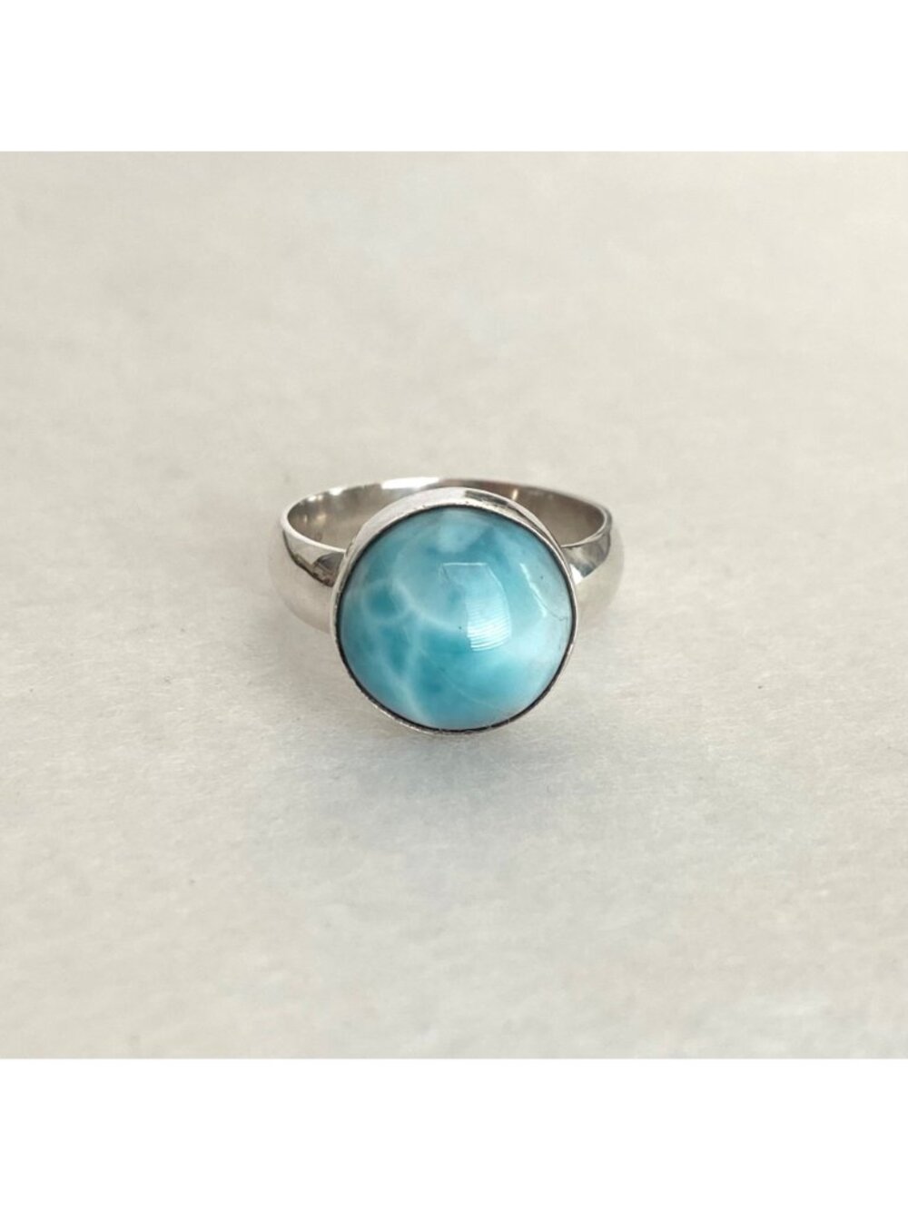 Sterling Silver 925 Round Blue Larimar Cabochon Ring Sz 8 - Picture 12 of 16